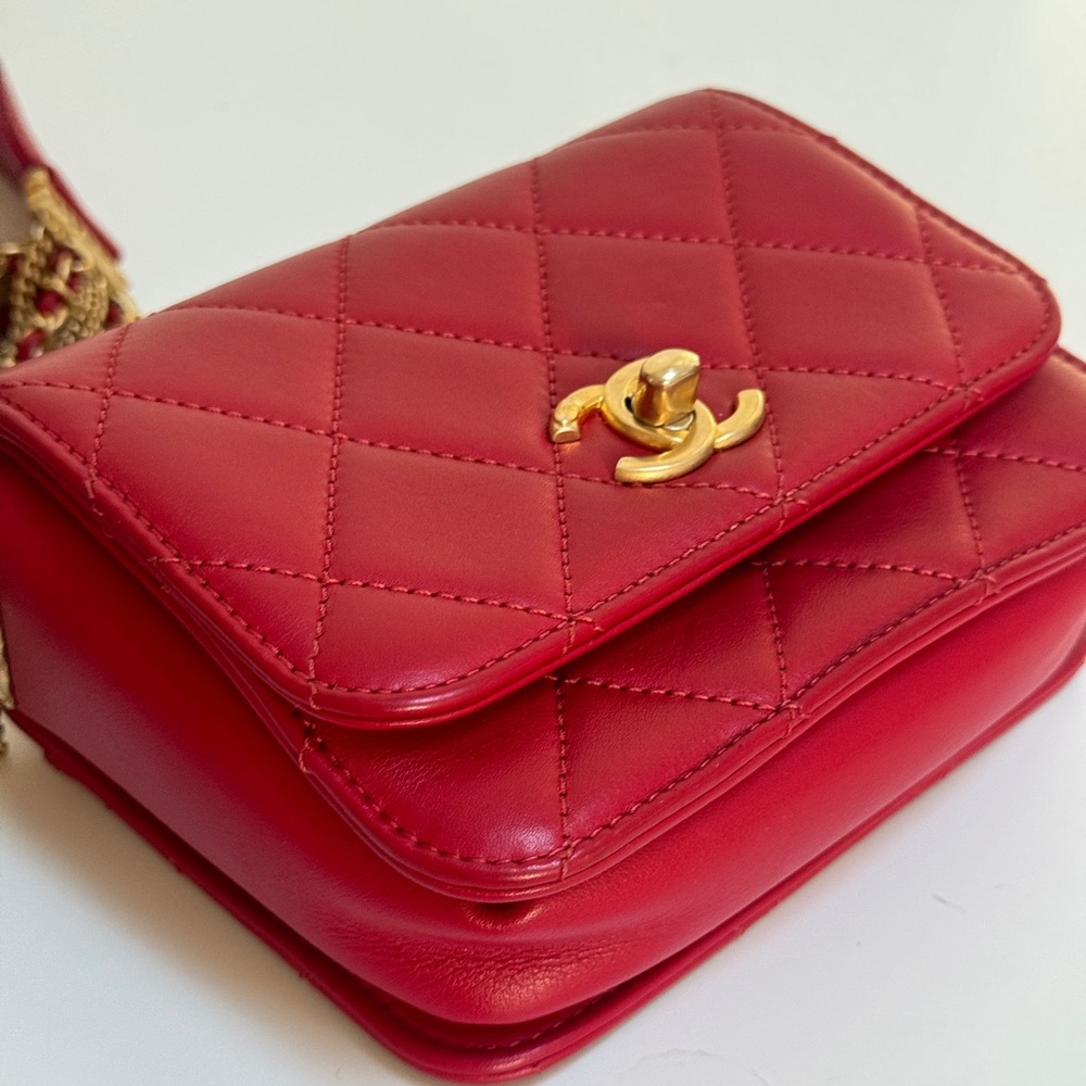 Chanel Cambon Mini Red Lambskin Flap Bag - Picture 9 of 14